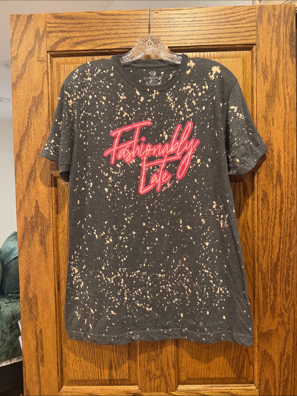 Fashionably Late Black Bleach-Splatter Short Sleeve Tee